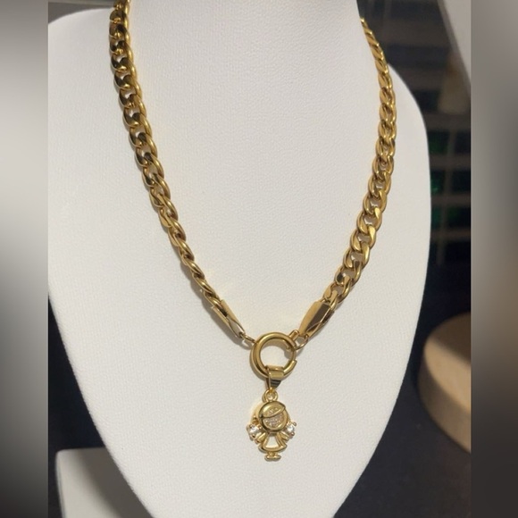Jewelry - 18k gold plated Chain Necklace with Decorative girl Charm - Women Jewelry